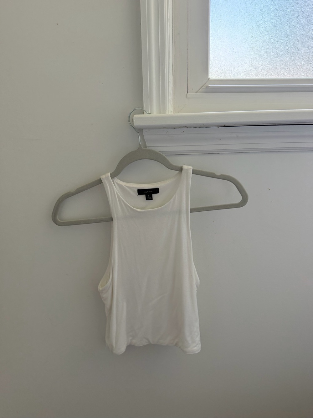 J. Crew White High-Neck Ribbed Tank Top